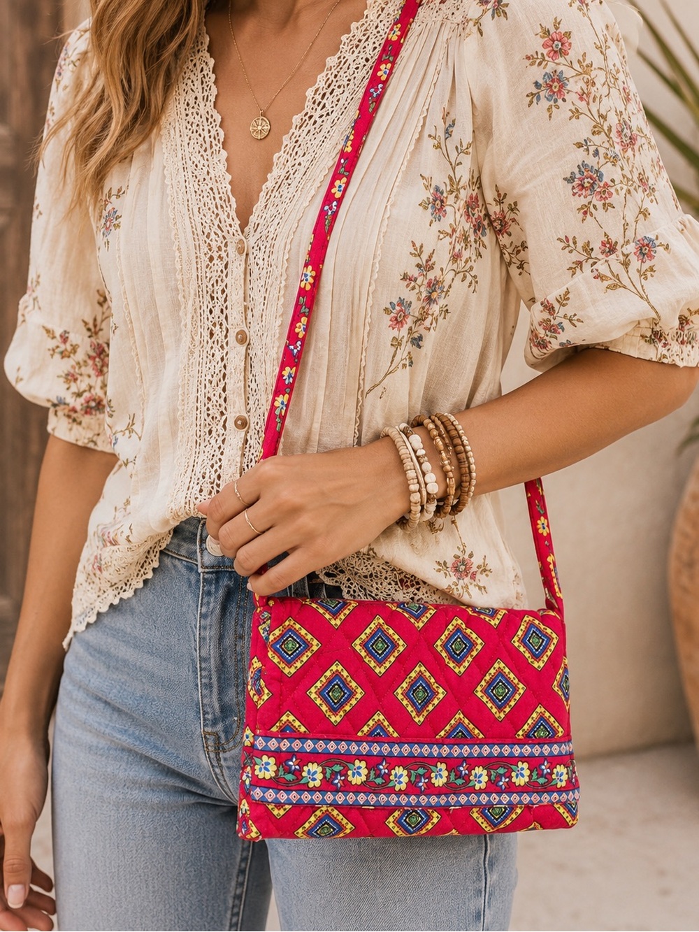 Vera Bradley Retired Vintage ‘Villa Red’ Patterned Crossbody Bag - Women